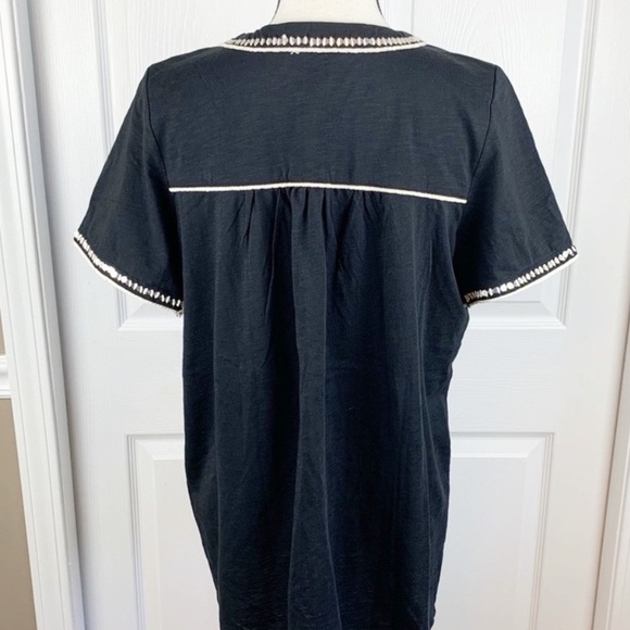 Black Sequin Trim Split Neck Top Size 12 - Picture 3 of 8